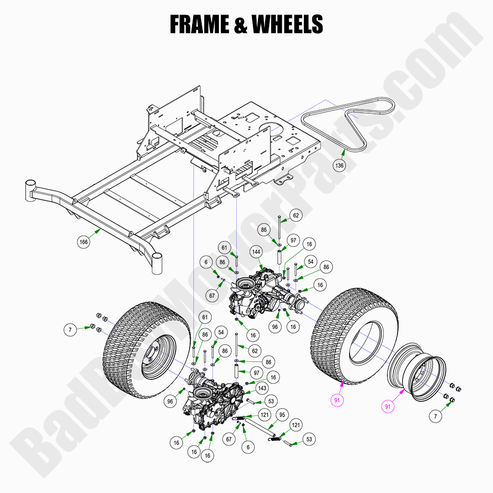 2952 - Bad Boy Mower Parts Lookup > 2022 > ZT Avenger > Frame & Rear Wheels